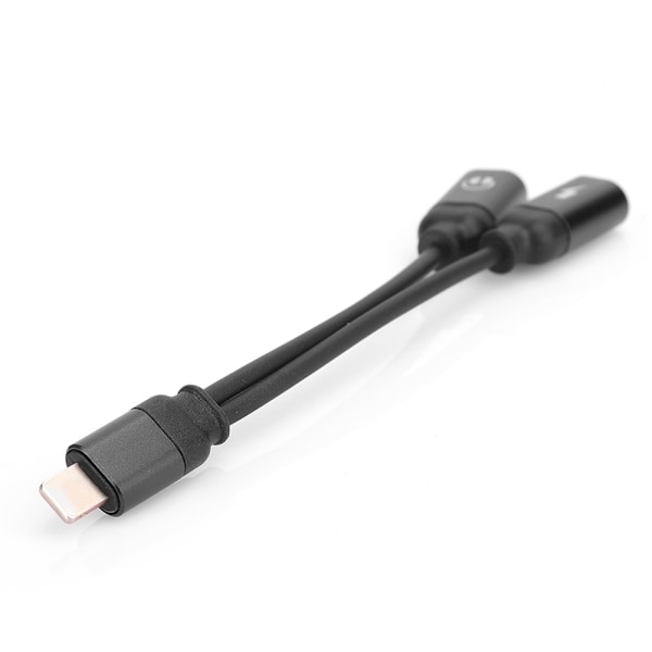 2 i 1 Hörlursladdare Adapter Aluminiumlegering Plug and Play Kabel Dubbel Hål för IOS Svart