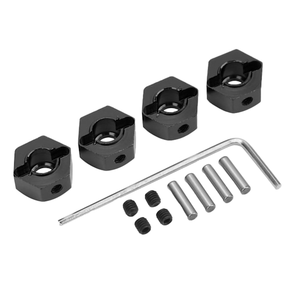 4 kpl 12 mm kuusiokolopyörän navamutterit alumiiniseos Korkea tarkkuus RC pyörän kuusiokolo navan vetoadapter 1/10 RC autolle musta