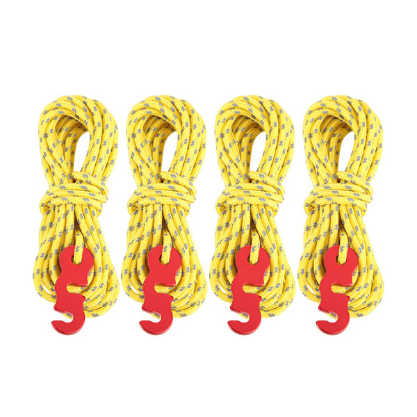 4 st Set Reflextält Vindrep Camping String Guy Line med S Ring Spänne Krok (Gul)