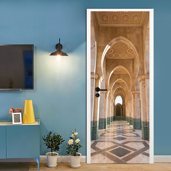 77x200cm 3D moske korridor dørklistremerke Vinkjeller Foto Veggmaleri Tapet Soverom Bad