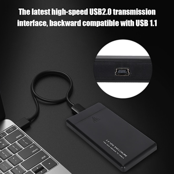 W25a820 2.5inch USB2.0 SATA Mobilt Harddisk Boks Kabinet Ekstern HDD Kabinet (Sort)