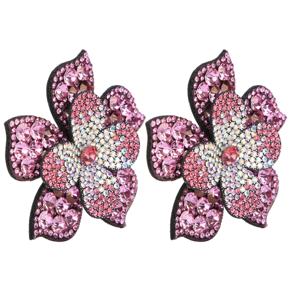 2 stk Crystal Diamond Patches Applikasjoner Klistremerker Blomster Klær Sko Dekorasjon DIY Tilbehør Rosa