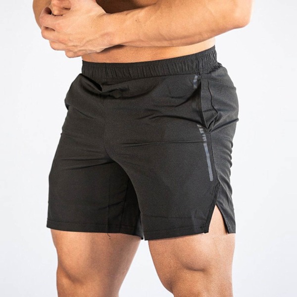 Herr Sport Shorts med Fick Snabbtorkande Andningsbart Mesh Snörning Svart Män Running Shorts för Fitness Svart med Vit Etikett L