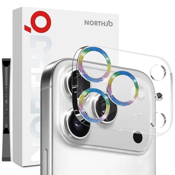 NORTHJO Camera Lens Protector for iPhone 17 Pro, Glitter Bling Circles, Tempered Glass HD Clear 3D Full