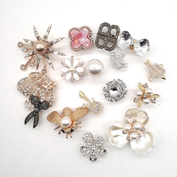 16 delar 3D Clogs Sandaler Ornament(Flower Pearl Crown), Skoberlocker, Söta Skoprydnader för Clogs Skor Sandalarmband DIY