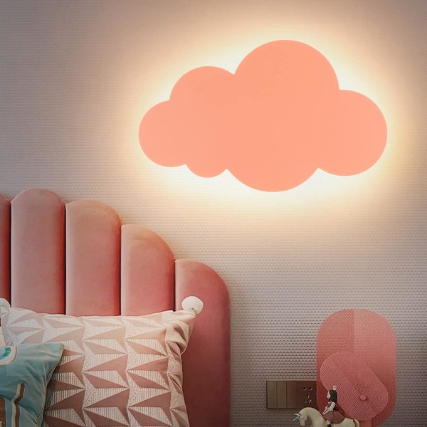 Cloud Light Vegglampe Modern akryl lampeskjerm med integrerte LED-lys for barneromsbelysning Varm rosa