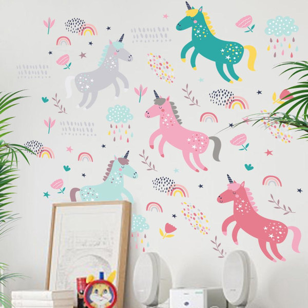 4 STK Wall Stickers The Unicorn Wall Stickers Mural Decals til Soveværelse Stue Væg TV