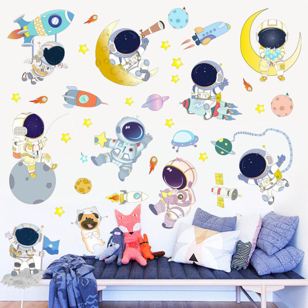Luova sarjakuva Cosmos Space Planet Astronaut seinätarra Lastenhuoneen seinäkoristelu PVC vedenpitävä tarra