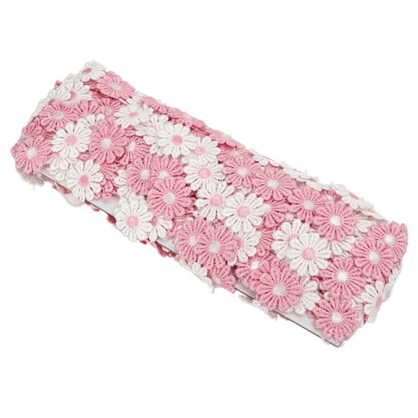 Daisy-lapper 15 Yards Polyester Søt Rosa Hvit Blomst Bred Anvendelse Blomsterlapper for Søm Broderi DIY