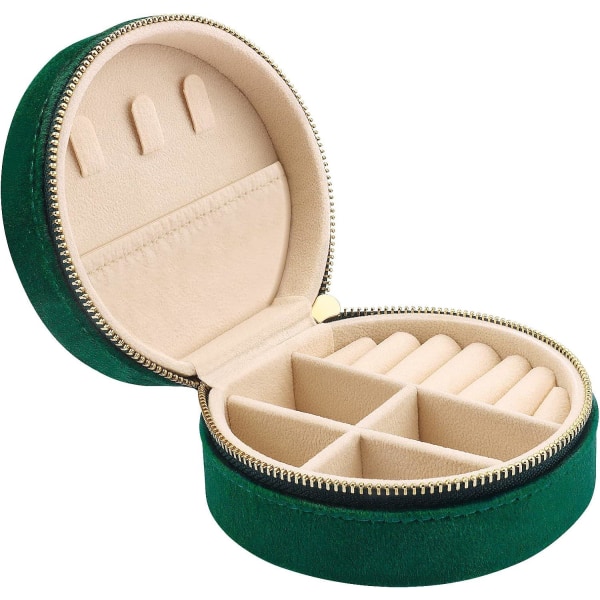 (Grön) Mini flanell resesmyckeskrin, resesmyckeskrin för flickor kvinnor, liten smyckesförvaringslåda för ringar, örhängen, halsband