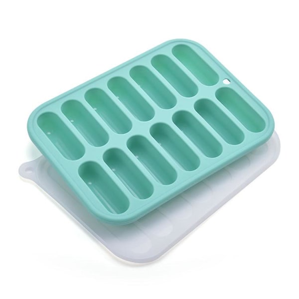 3x grøn silikone isterningbakke, isterningeform med låg, pølse- og pølseform, tåler opvaskemaskine og ovn, velegnet til vandflasker