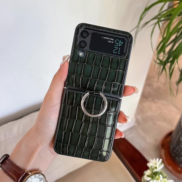 Crocodile Pattern Case Compatible With Samsung Galaxy Z Flip 4, Soft TPU Bumper Cover With Ring