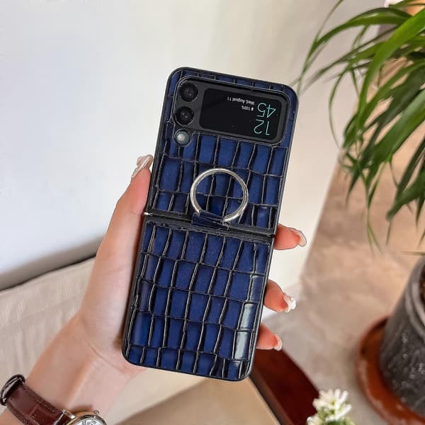 Crocodile Pattern Case Compatible With Samsung Galaxy Z Flip 4, Soft TPU Bumper Cover With Ring