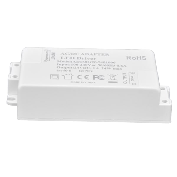 DC 24V 24W 1A LED-driver, konstant spenning, flammehemmende, effektiv DIY LED-strømforsyning AC 100‑240V