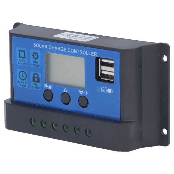 Solcelleladningsregulator LCD Automatisk identifikation med 5V Smart 2 USB-port 20A 12V 24V
