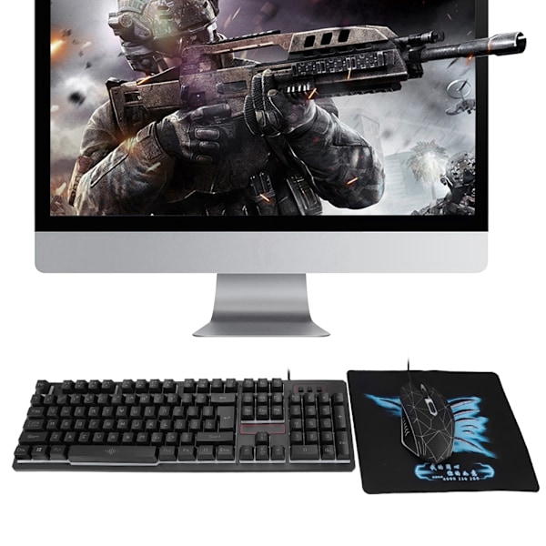 Tre farvet baggrundsbelyst gaming tastatur og mus sæt Multimedia kablet tastatur (VIP Version)