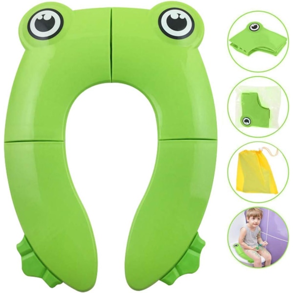 Sammenleggbart frosketoalettsete (grønt), barne-/babyreise, lett å bære barnetoalettsete
