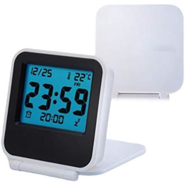 Multifunktionell minivikbar digital väckarklocka Bärbar LED-morgonväckarklocka med kalender Temperatur Datum Vecka Batteri ingår ej (vit)