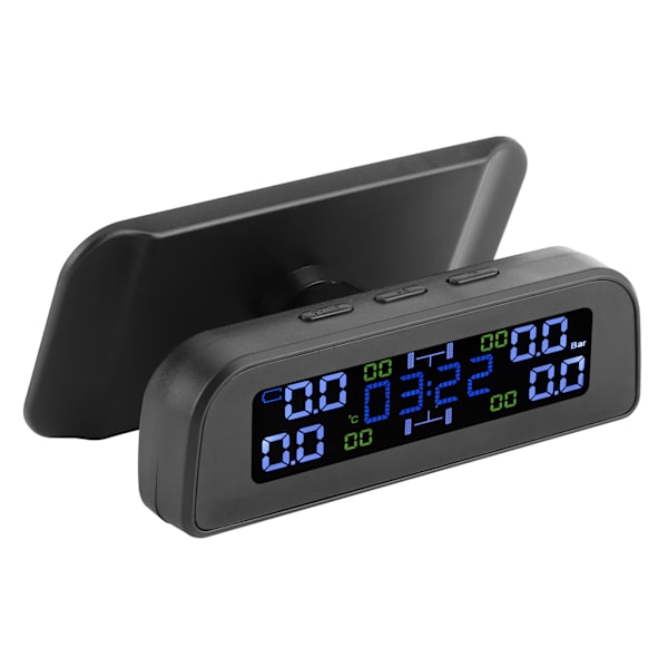 Solcellsdriven Däcktrycksövervakningssystem LCD-display Bil TPMS med Extern Sensor Klocka Design