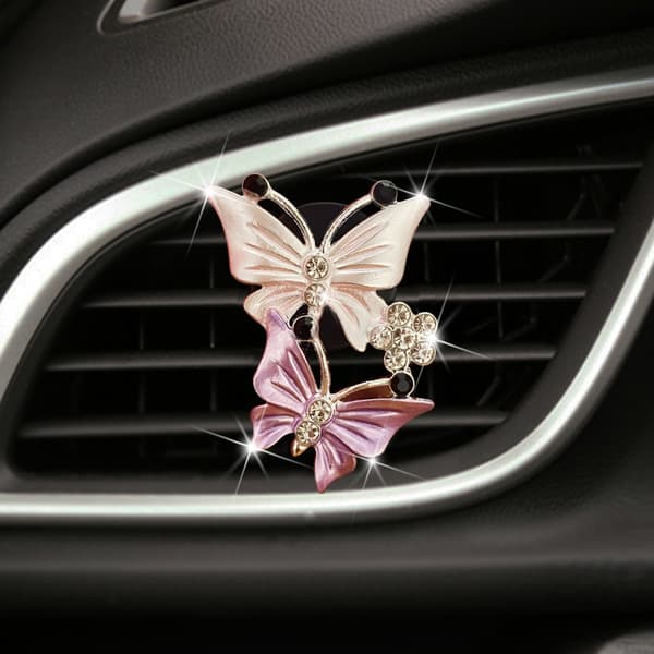 2 stk Butterfly Bil Luftventil Klipp Bil Duft Bil Diffuser Luftfriskere Rhinestone Bil Bling Tilbehør