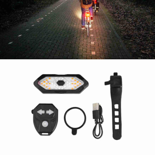 Sykkellys med blinklys, USB-lading, LED-lys, trådløs fjernkontroll, vanntett baklykt for sykkel