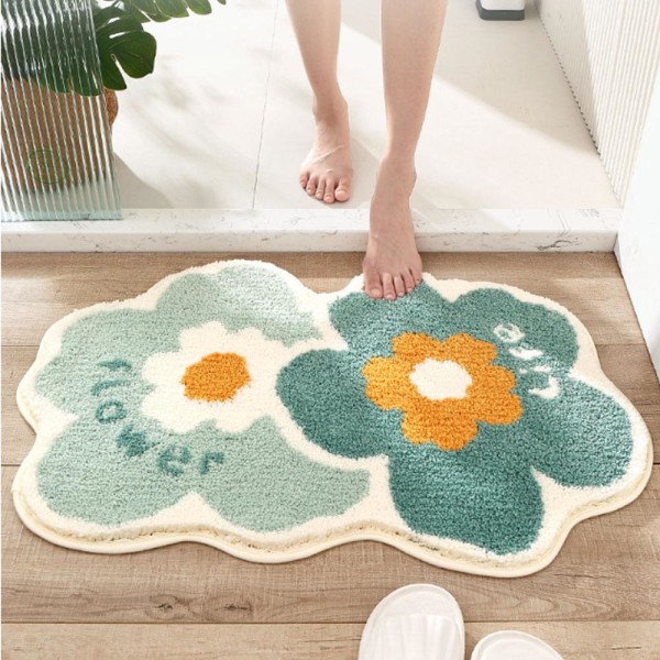 Badeværelsesgulvmåtte 40×60cm hudvenlig og absorberende badeværelsesgulvmåtte med to små blomstermønstre