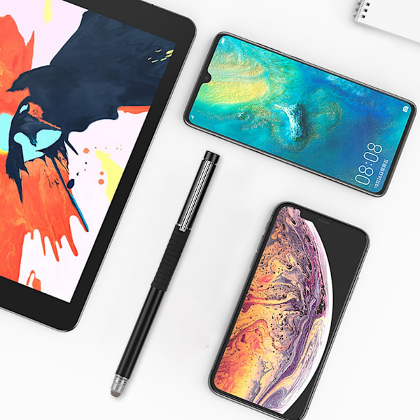 Dobbel Touch Klut Hode Berøringsskjerm Skala Stylus Kondensator Penn Svart