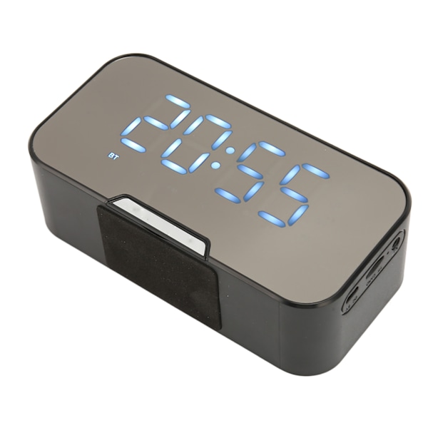 Bluetooth-högtalare med digital väckarklocka, temperaturvisning, röstmeddelande, FM-radio, spegelväckarklocka, svart