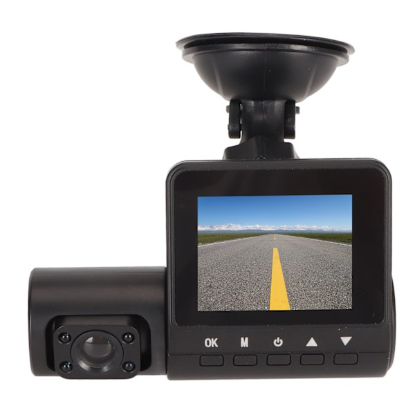 2,0 tum 3-vägs bilkamera för instrumentbrädan, fram och bak HD panoramisk synkron videoinspelning, vattentät lins för fordon, svart
