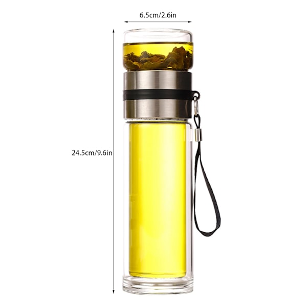 Dubbelväggig Glasflaska 450ml Högtemperaturbeständig Dubbelväggig Glas Te-Separationsflaska