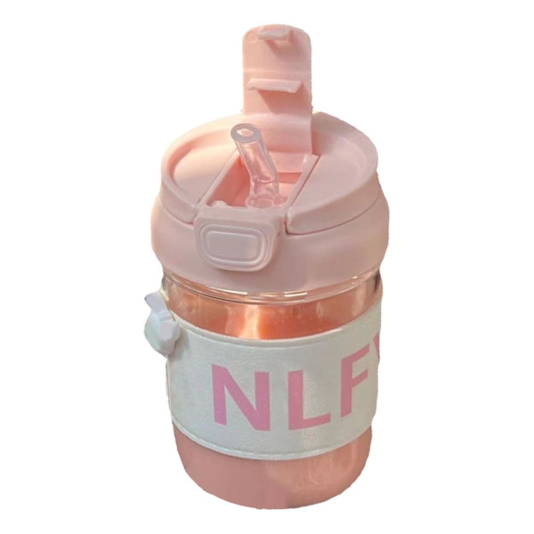 420 ml plastvattenmugg med lock, halmmugglock, hundmönster, bärbar vattenmugg för gym, vandring, promenader, utomhussporter, rosa