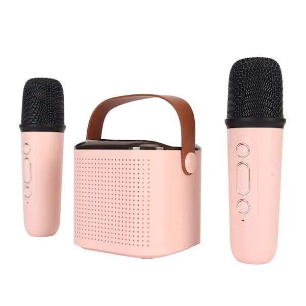 Mini Karaoke Maskin Stereo Portabel RGB Ljus Bluetooth Högtalare med 2 Trådlösa Mikrofoner för Hemmabruk Rosa
