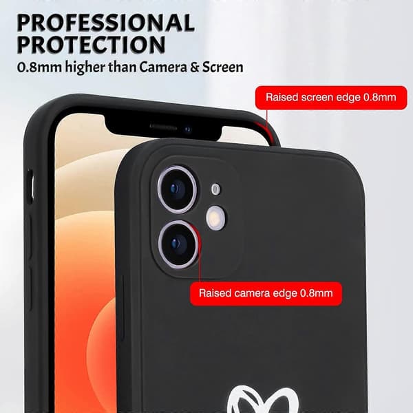 Compatible Case for iPhone 12, Simple Cute Love Heart-Black