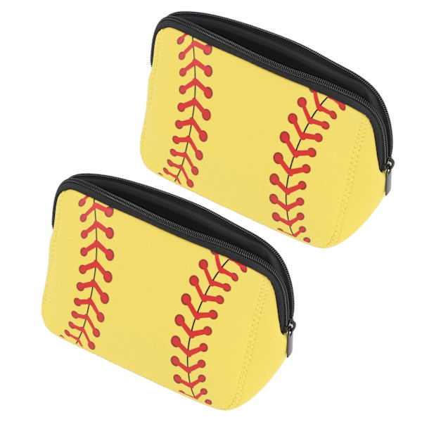 Baseball Print Neopren Vandtæt Kosmetikpung - 2 stk Gul
