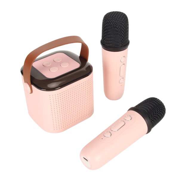 Mini Karaoke Maskin Stereo Portabel RGB Ljus Bluetooth Högtalare med 2 Trådlösa Mikrofoner för Hemmabruk Rosa