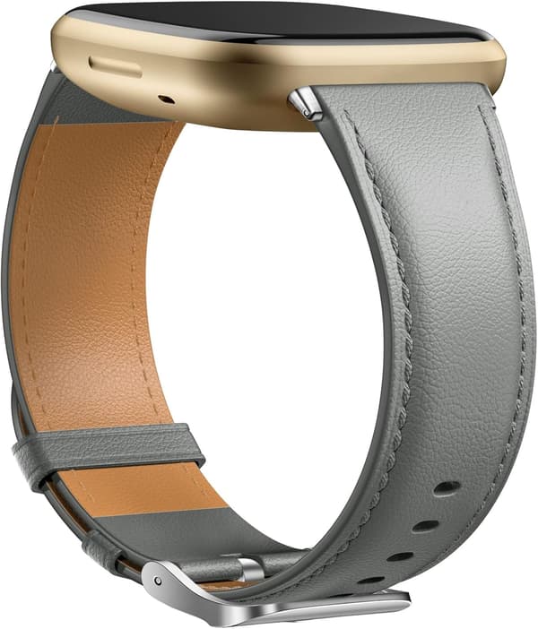 Læderrem kompatibel med Fitbit Versa 3/Fitbit Sense 2/Sense-rem, elegant erstatningsrem i ægte læder, grå