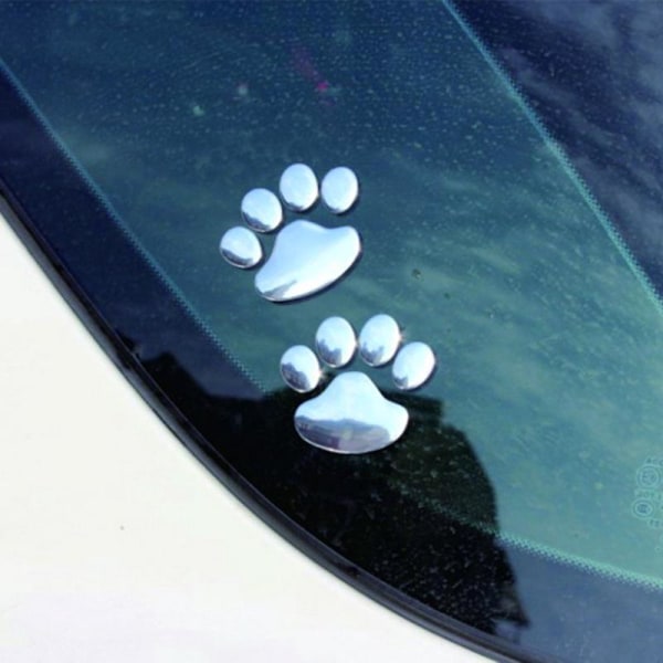 5 par bjørn hund pote dyr 3D fotavtrykk bil klistremerker for bil dekorasjon sølv farge