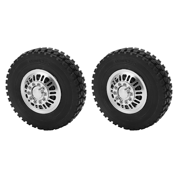 2 kpl RC-auton renkaat Etupyörän laakerit Hopea Alumiiniseosvanteet Mustat Kumirenkaat Tamiya 1/14 Kaatolava-autolle