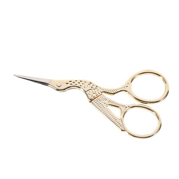 1 stk. broderisaks i rustfrit stål, kranformet, krydsstingsaks, guld