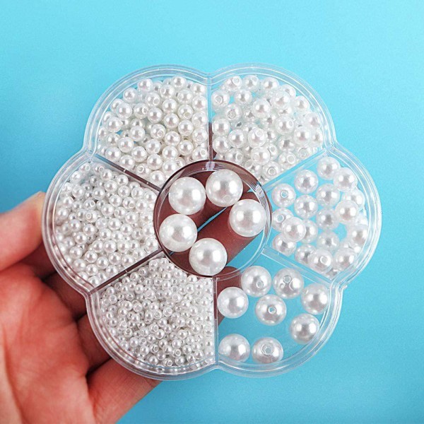 2 laatikkoa 3/4/5/6/8/10/12 mm valkoisia muovisia rei'itettyjä pyöreitä helmiä tee-se-itse helmiä (valkoinen + monivärinen)
