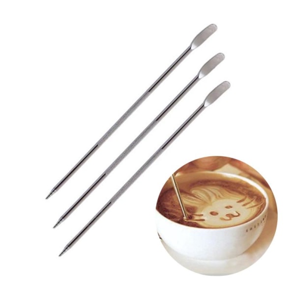 3 kpl ruostumattomasta teräksestä valmistettua kahvia Broach Needle Carving Stick Fancy Coffee