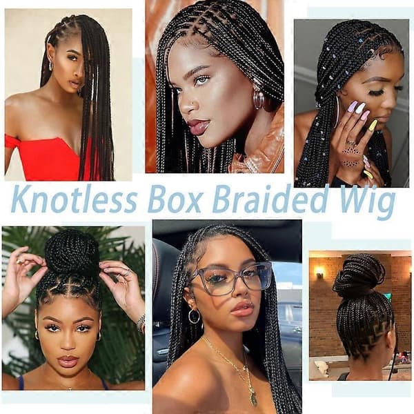Box Braid Peruk för Kvinnor Knutfri Flätad Peruk Spets Frontal Peruk