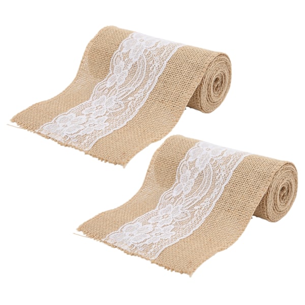 2 stk. Hessian Sækkelærredsblondebånd 2,4 m Længde Blødt Holdbart Tilfældig Klipning Simpel Elegant DIY Borddekoration