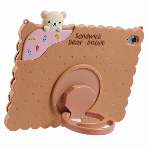 Silicone Case with Stand Cute Bear Protection for iPad 10.9 (2022) with Shoulder Strap - Brown