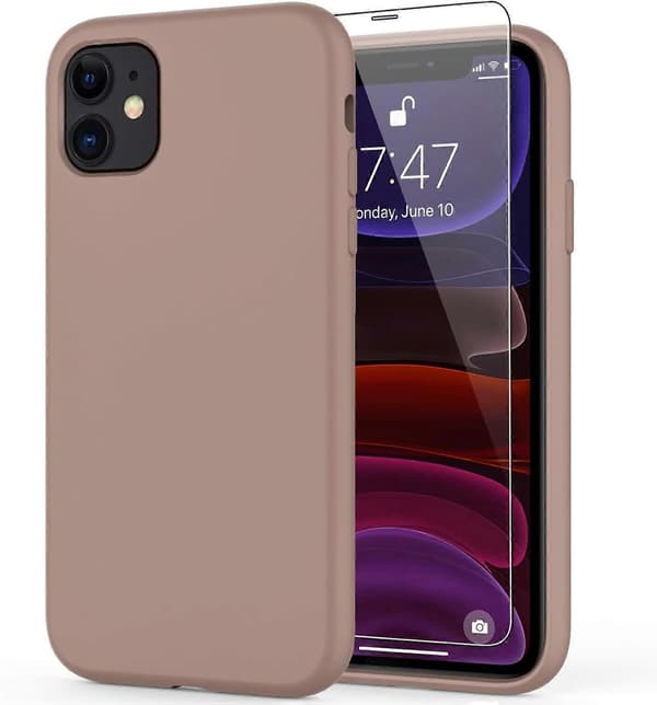 iPhone 11 Case with Screen Protector, Soft Liquid Silicone Gel Rubber Bumper Cover, Protective Phone Case for iPhone 11 6.1\" Light Brown