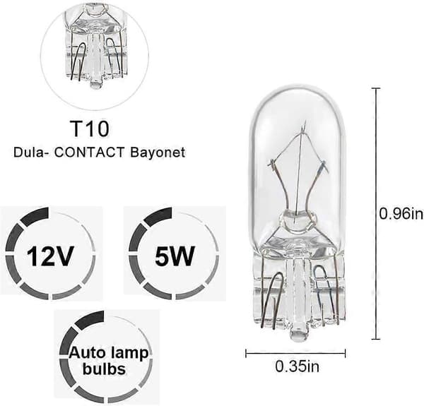 Micro Standard Halogen Bulb T10 W5W Strong Warm White, Corner DRL Side Light Dashboard Brake Light Tail Light Bulb - 10 pcs