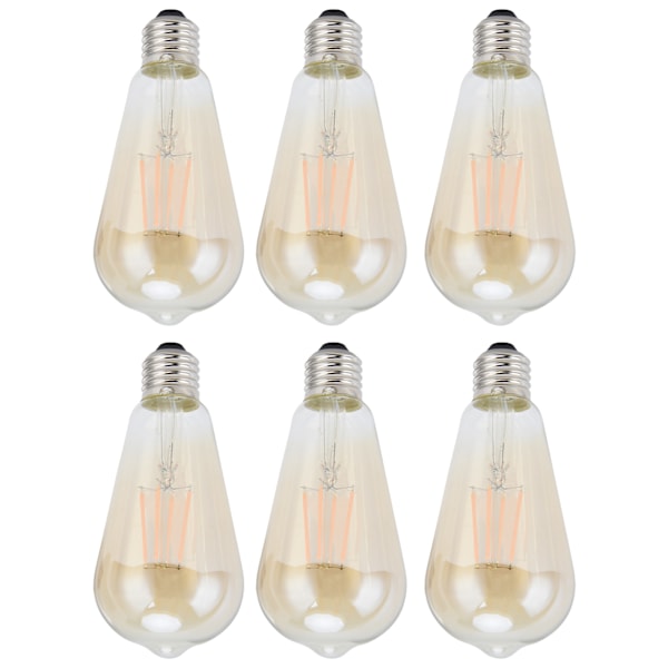 6PCS ST64 LED Filament Lamp Antik Vintage Glödlampor E27 Bas Guld Glas Glödlampa Varm Ljus Heminredning 110V