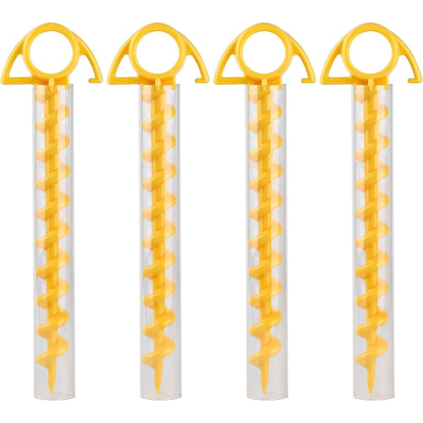 4-pak plast campingteltpløkker med klare rør - 29 cm gule skruer