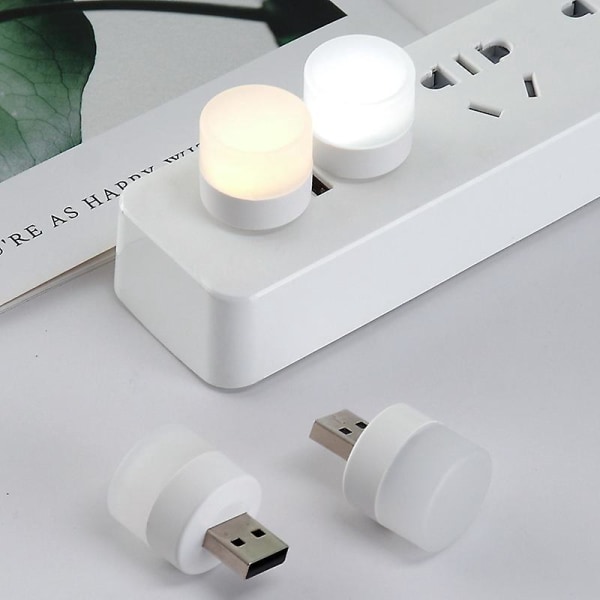 Rund vit LED-bordslampa med USB kontakt för bärbar dator - Ögonskydd - Liten läslampa med 10 vita lampor