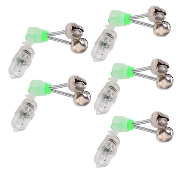 5 Twin Spiral Bell Bite Alarm med 5 LED-ljus Nattfiskespö Clamp Tip Clip Bell Ring